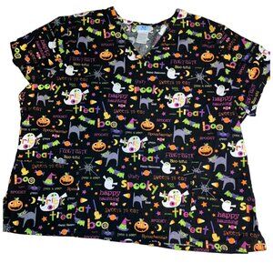 Spooky Halloween Medical Nurse Scrub Top Ghosts, Pumpkins Size 2X By SB SCRUBS
